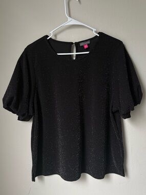 Vince Camuto Black Sparkle Puff-Sleeve Blouse XL